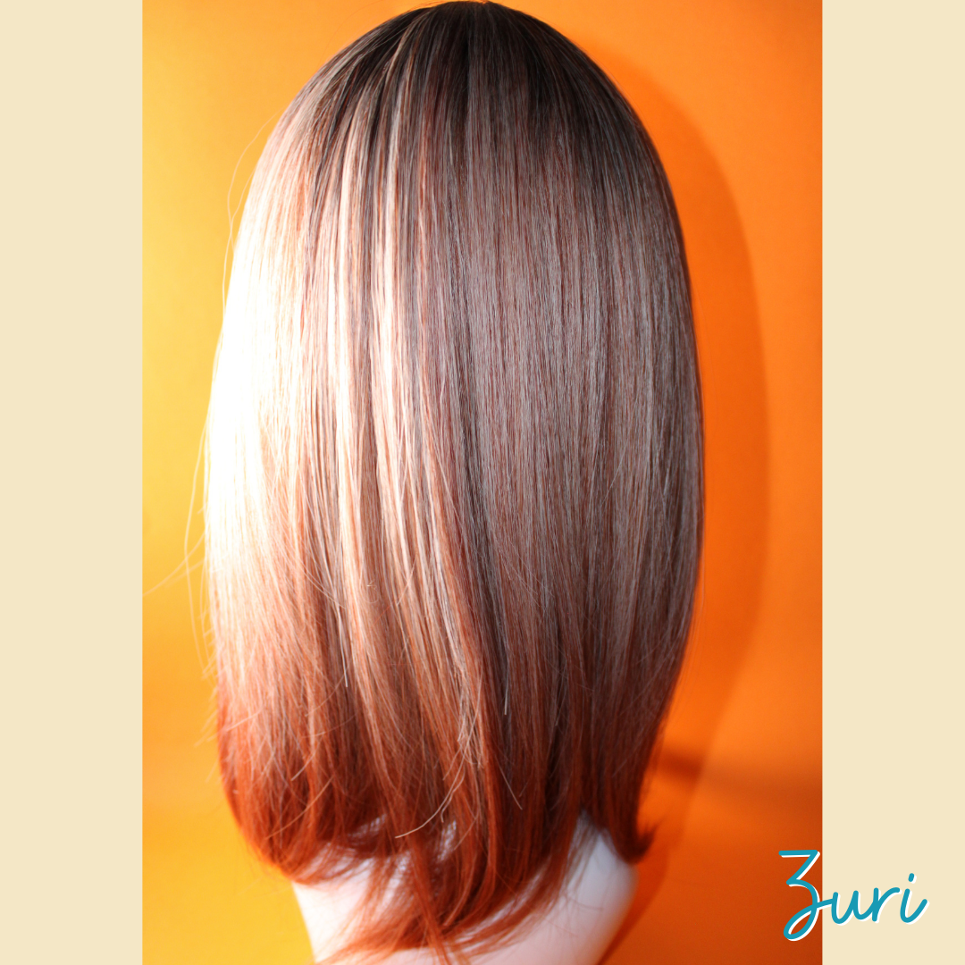 Zuri - 19" Straight Synthetic Wig - Ash Black , Blonde & Ash Pinky Copper Ombre Mix