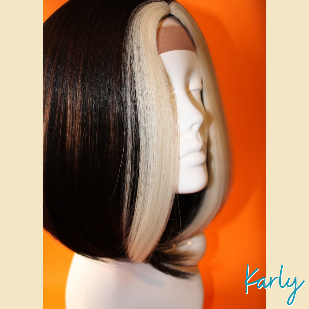 Karly - 13", Straight Synthetic Wig - Black & White