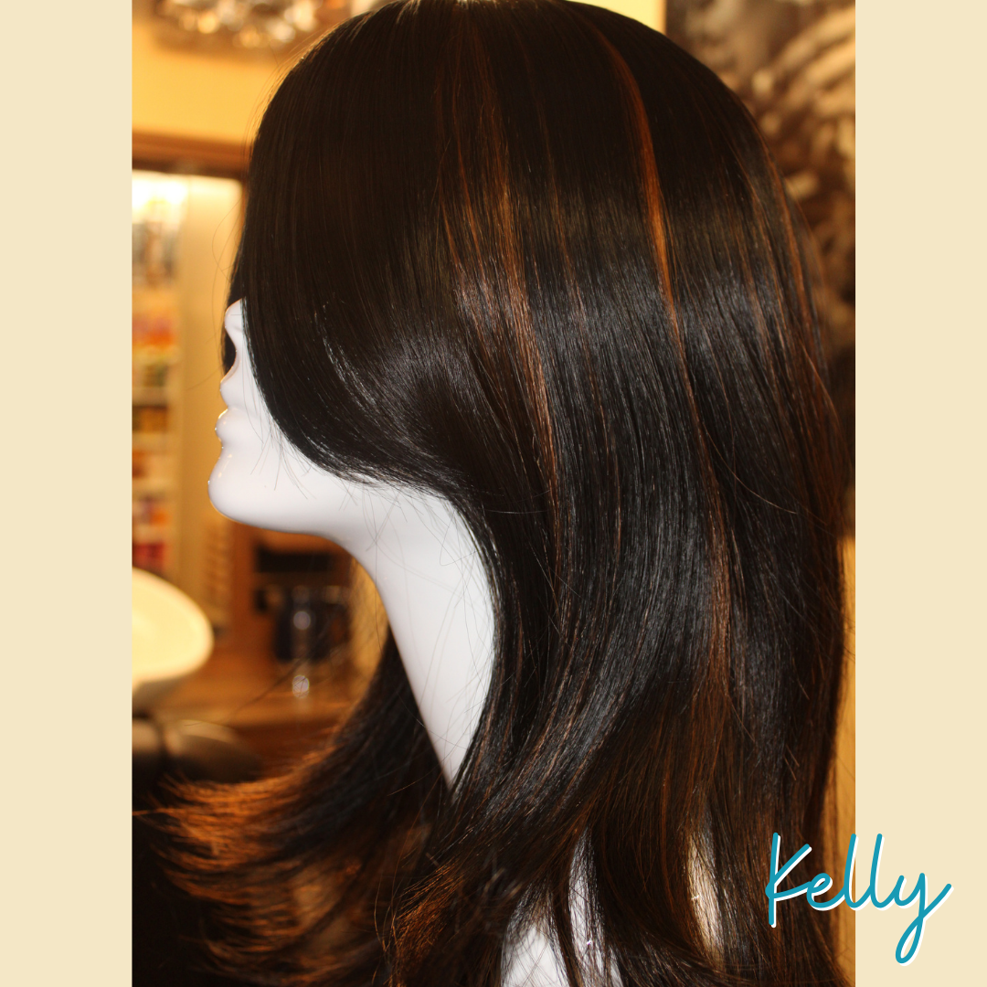 Kelly - 20", Straight Layered, Synthetic Wig - Black with Highlights