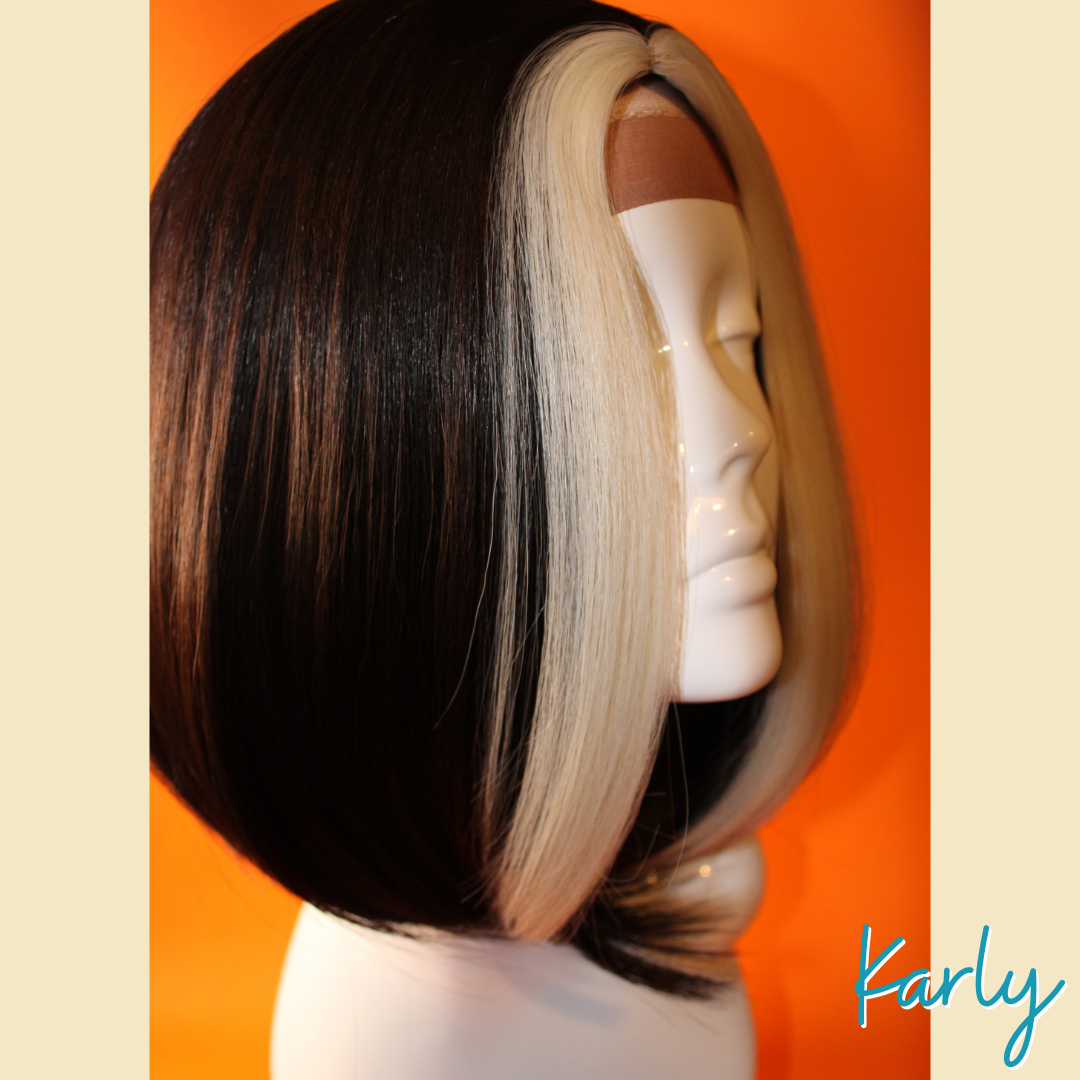 Karly - 13", Straight Synthetic Wig - Black & White