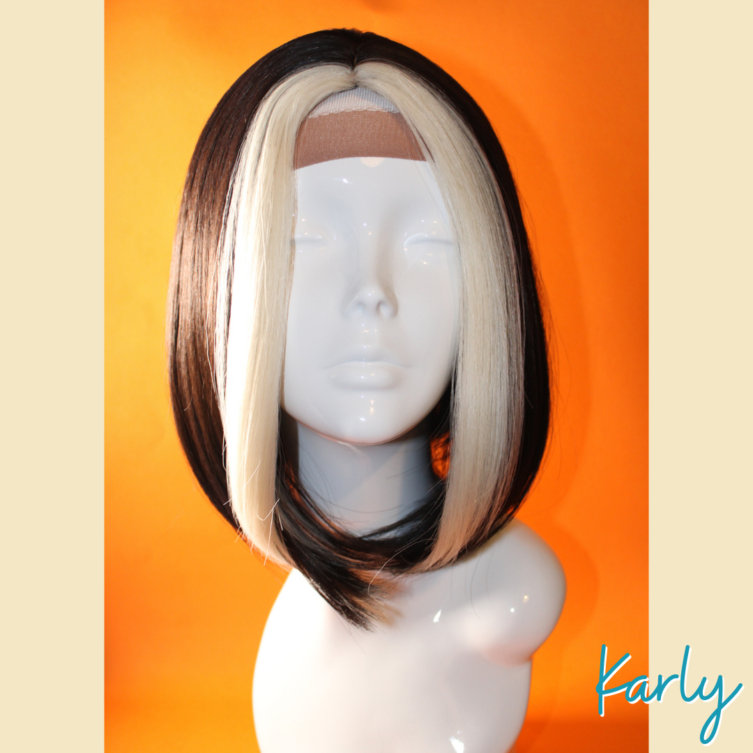 Karly - 13", Straight Synthetic Wig - Black & White