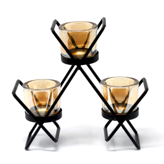 Centerpiece Iron Votive Candle Holder - 3 Cup Triangle