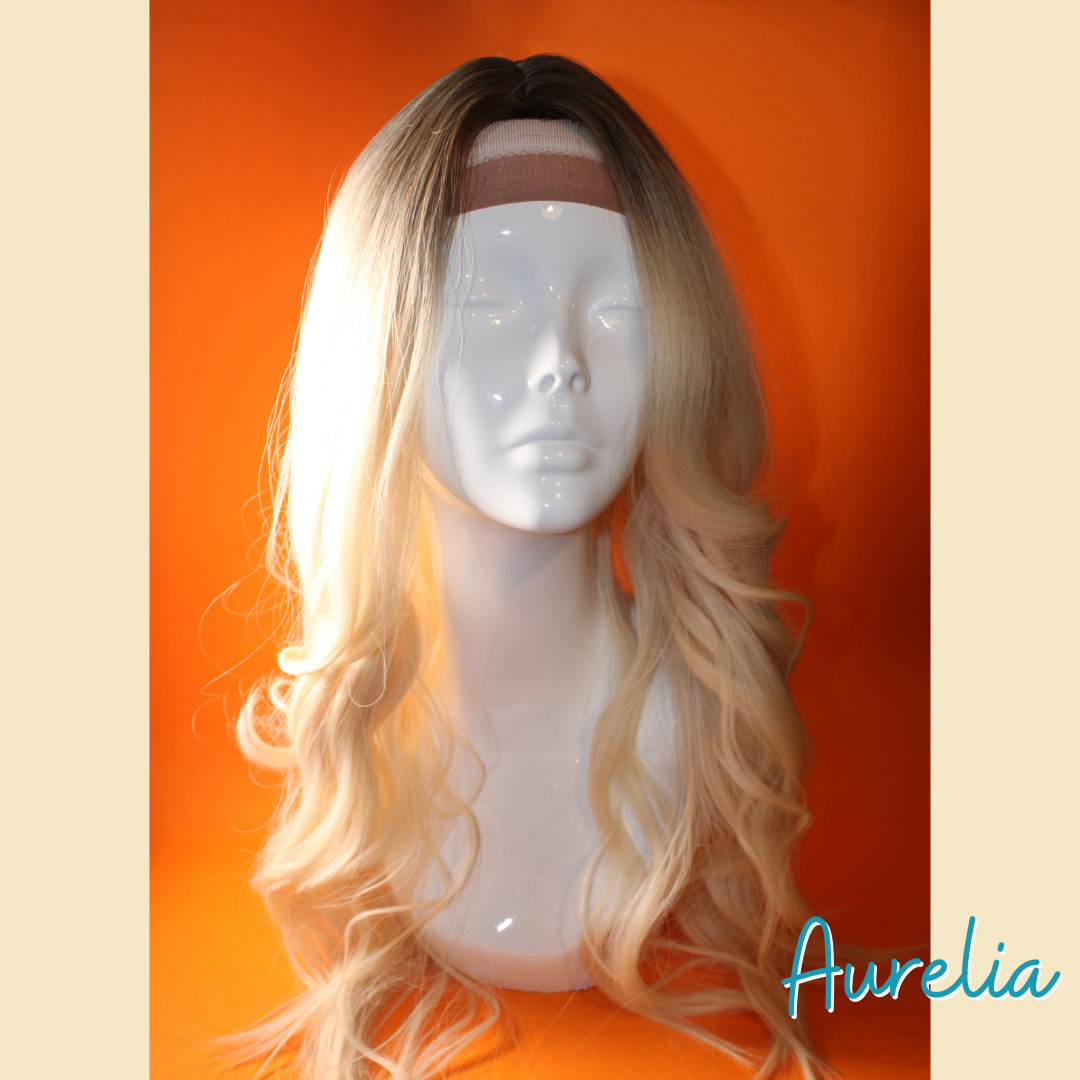 Aurelia - 24" Body Wavy Synthetic Wig - Blonde with Ash Brown Roots