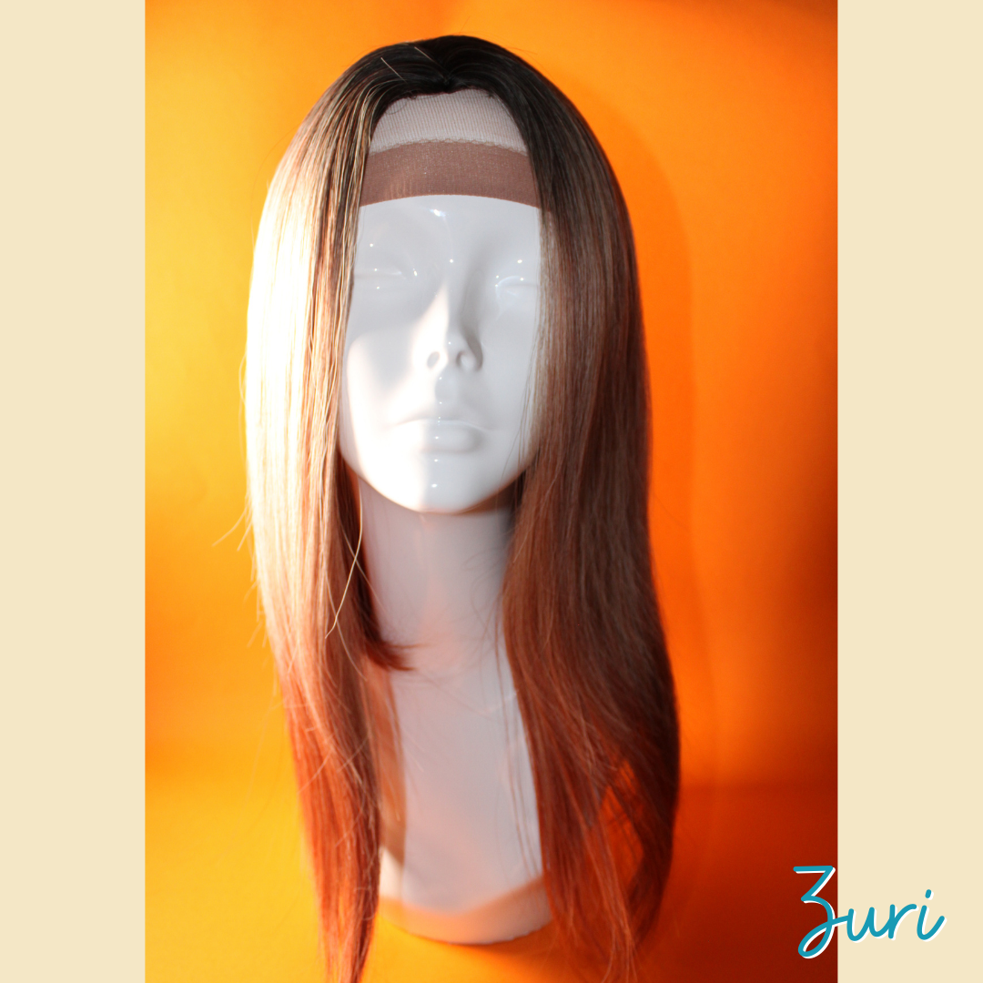 Zuri - 19" Straight Synthetic Wig - Ash Black , Blonde & Ash Pinky Copper Ombre Mix