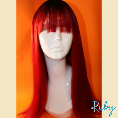 Ruby - 22" Straight Synthetic Wig - Red with Black Roots