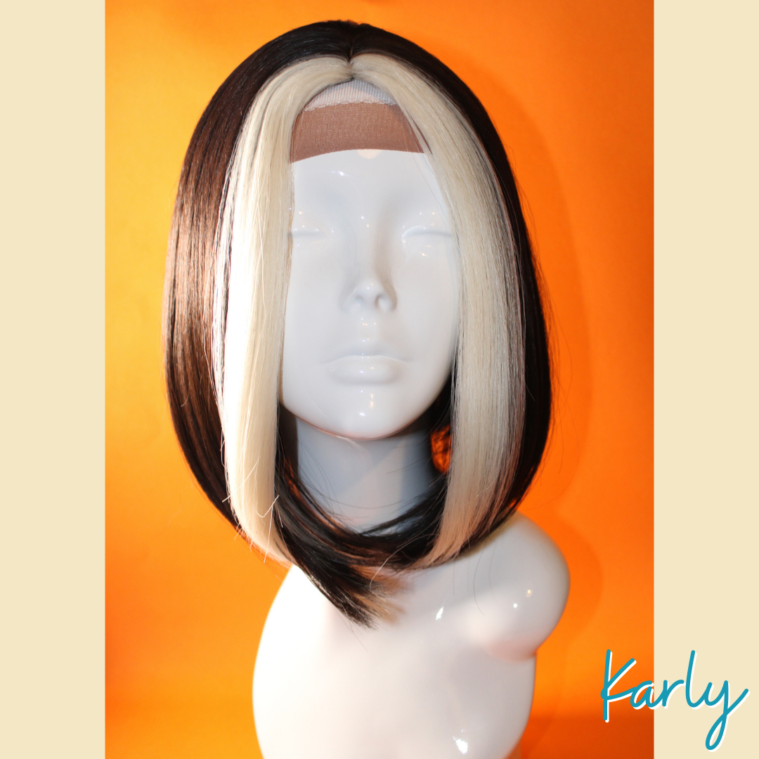 Karly - 13", Straight Synthetic Wig - Black & White