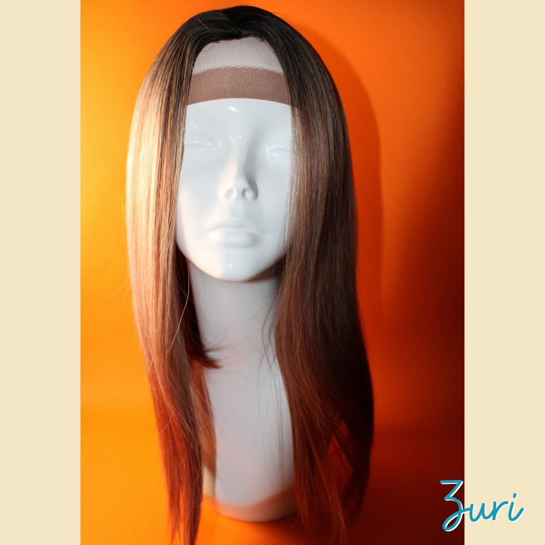 Zuri - 19" Straight Synthetic Wig - Ash Black , Blonde & Ash Pinky Copper Ombre Mix