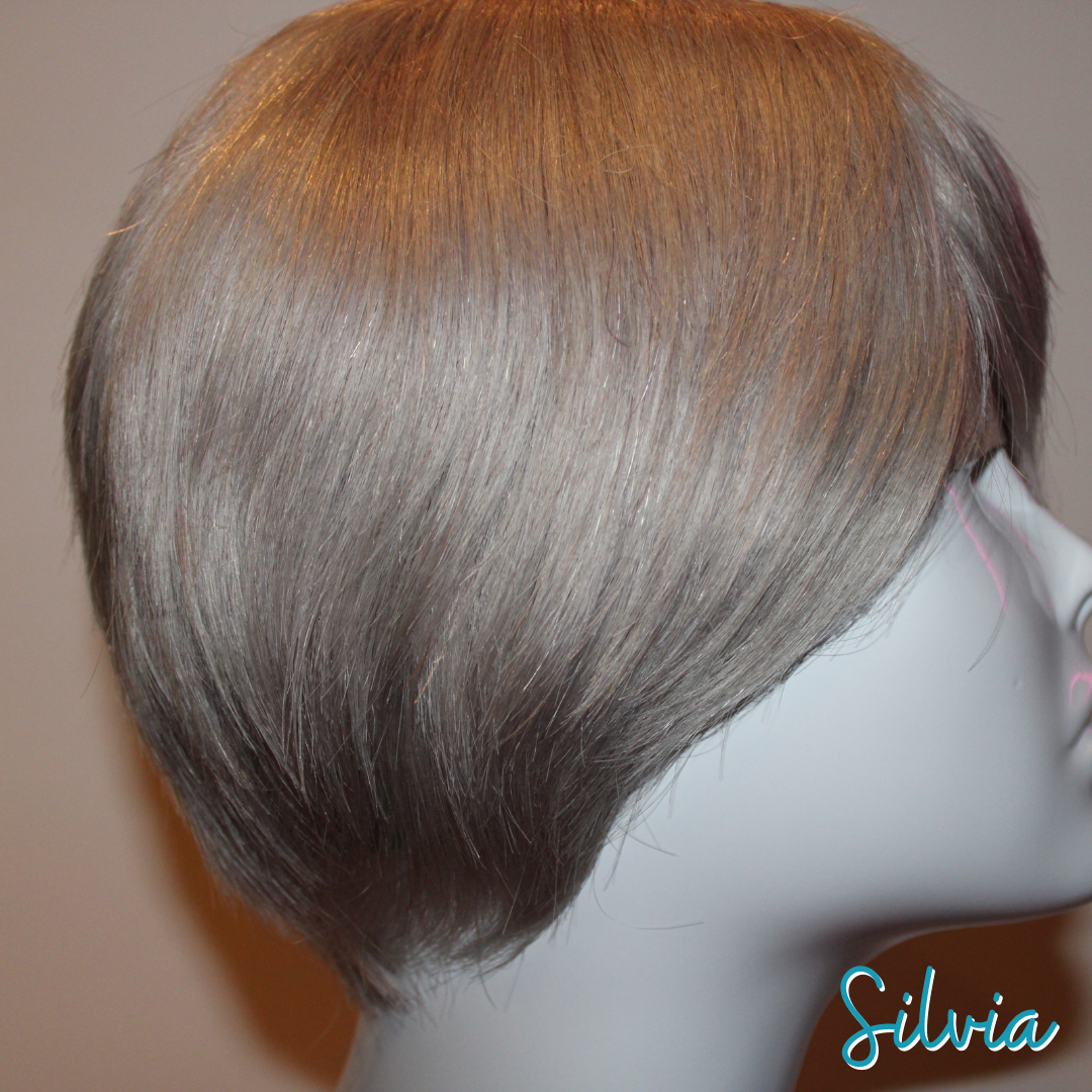 Silvia - 9", Straight, Human Hair Wig - Silver