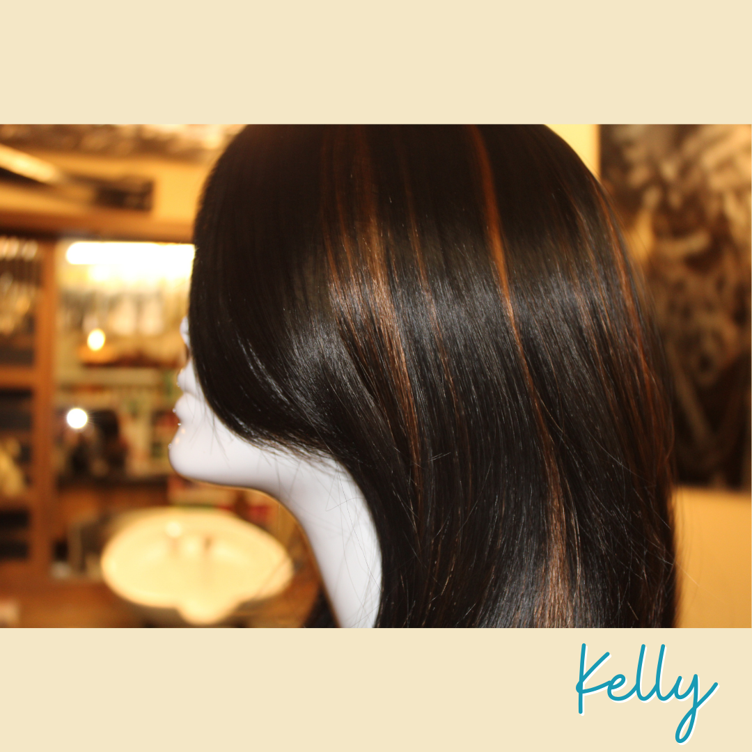 Kelly - 20", Straight Layered, Synthetic Wig - Black with Highlights