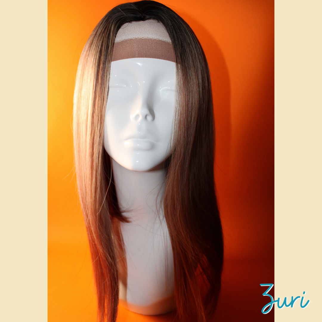 Zuri - 19" Straight Synthetic Wig - Ash Black , Blonde & Ash Pinky Copper Ombre Mix