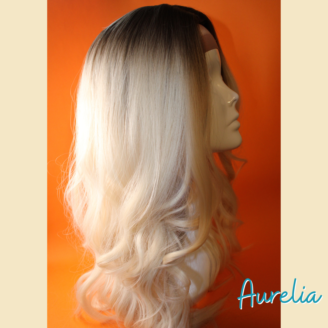 Aurelia - 24" Body Wavy Synthetic Wig - Blonde with Ash Brown Roots