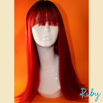 Ruby - 22" Straight Synthetic Wig - Red with Black Roots