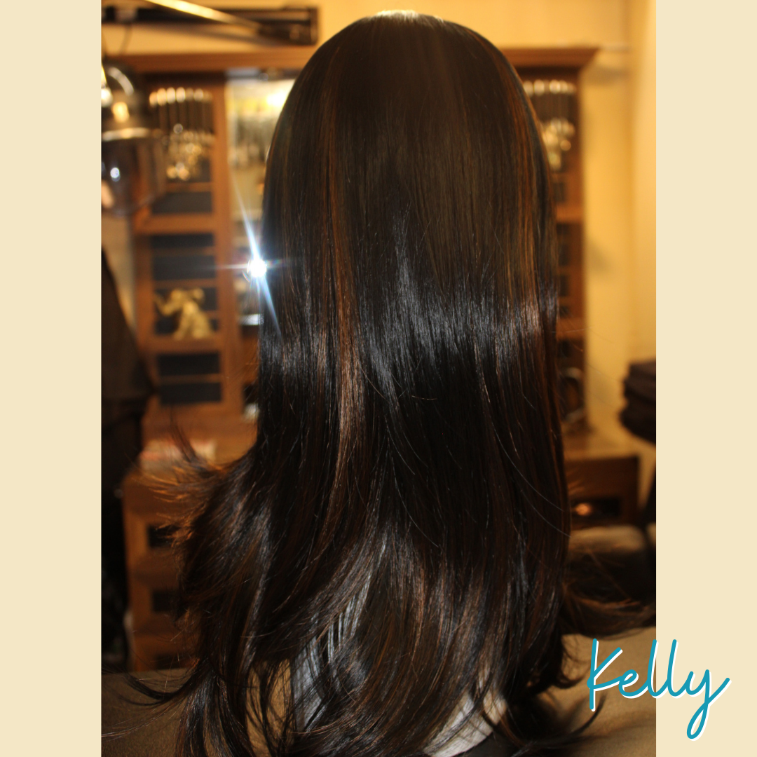 Kelly - 20", Straight Layered, Synthetic Wig - Black with Highlights