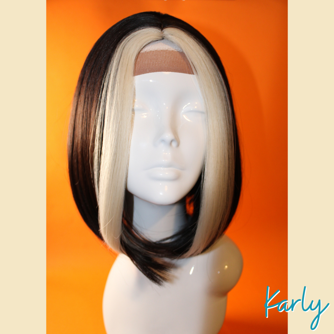 Karly - 13", Straight Synthetic Wig - Black & White