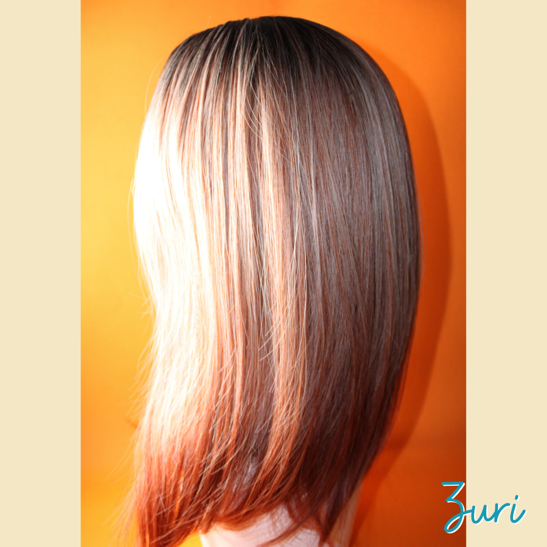 Zuri - 19" Straight Synthetic Wig - Ash Black , Blonde & Ash Pinky Copper Ombre Mix