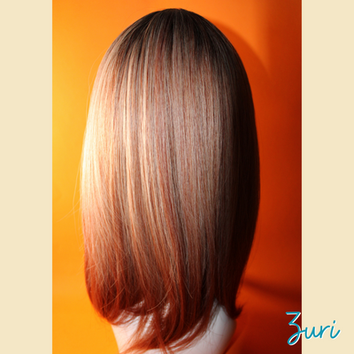 Zuri - 19" Straight Synthetic Wig - Ash Black , Blonde & Ash Pinky Copper Ombre Mix