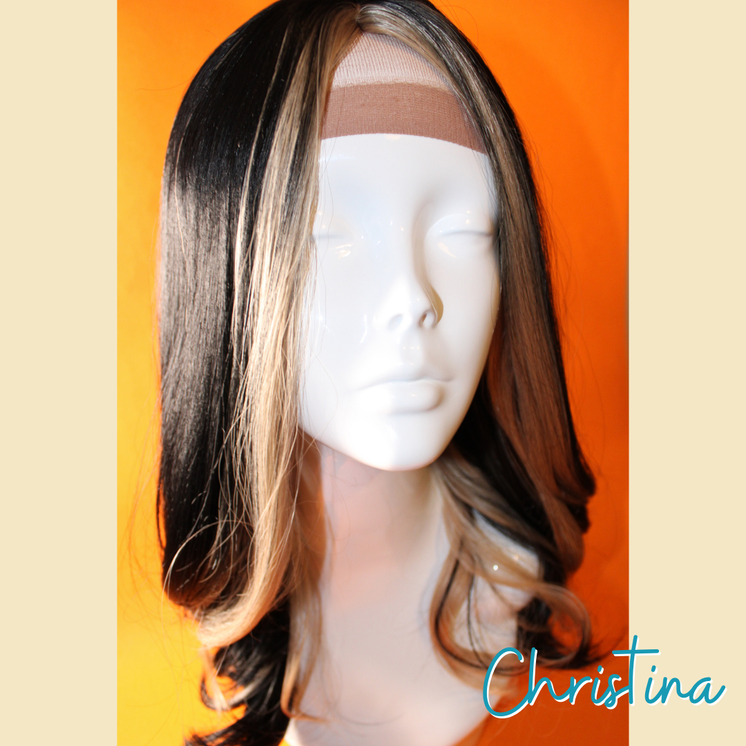 Christina - 22" Loose Wave Synthetic Wig - Black with Blonde Highlights