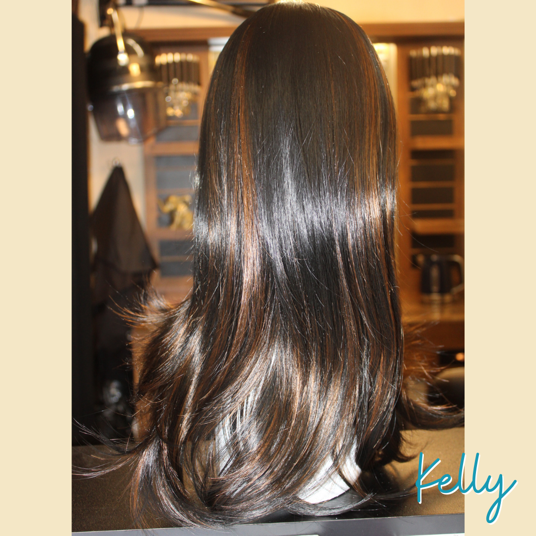 Kelly - 20", Straight, Synthetic Wig - Black with Highlights