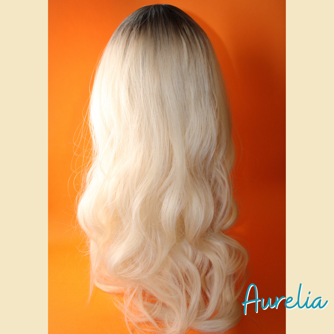 Aurelia - 24" Body Wavy Synthetic Wig - Blonde with Ash Brown Roots