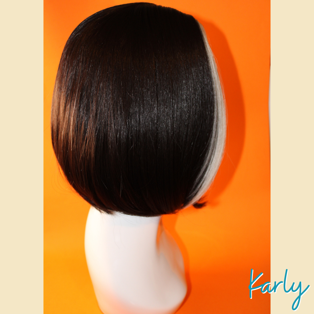 Karly - 13", Straight Synthetic Wig - Black & White