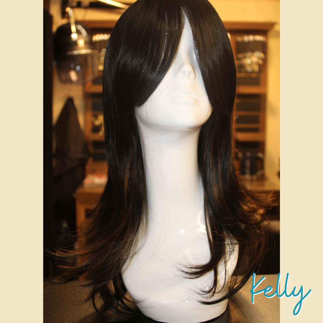 Kelly - 20", Straight Layered, Synthetic Wig - Black with Highlights