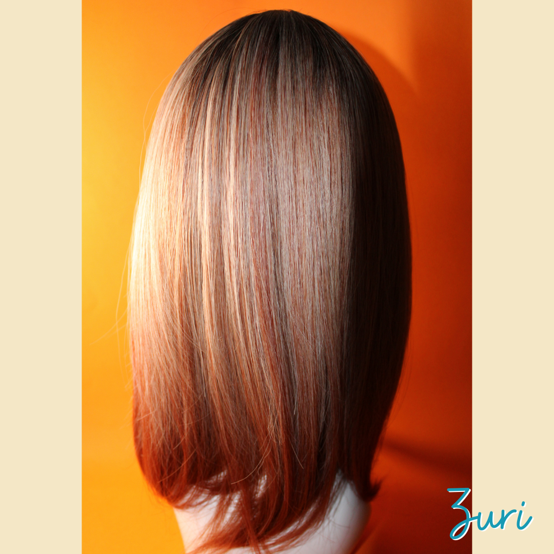 Zuri - 19" Straight Synthetic Wig - Ash Black , Blonde & Ash Pinky Copper Ombre Mix