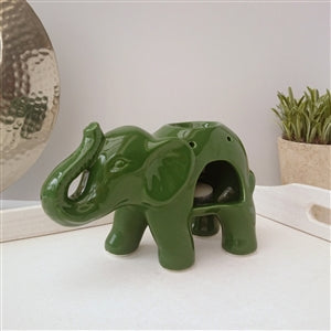 Elephant Ceramic Wax Melter - Green 13cm