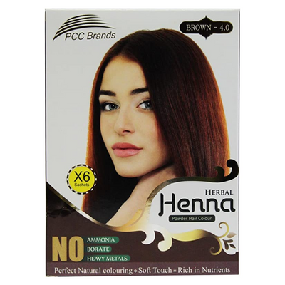 PCC Herbal Henna Powder Hair Colour -  6 x 10g Sachets - Brown 4.0