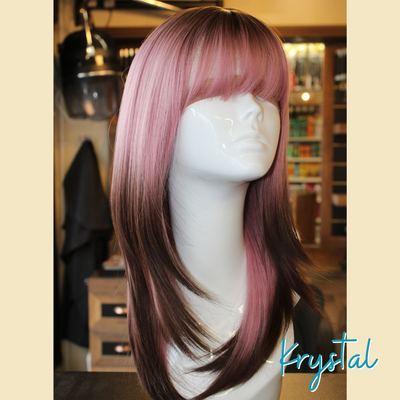 Krystal - 17", Straight, Synthetic Wig - Pink/Brown Ombre