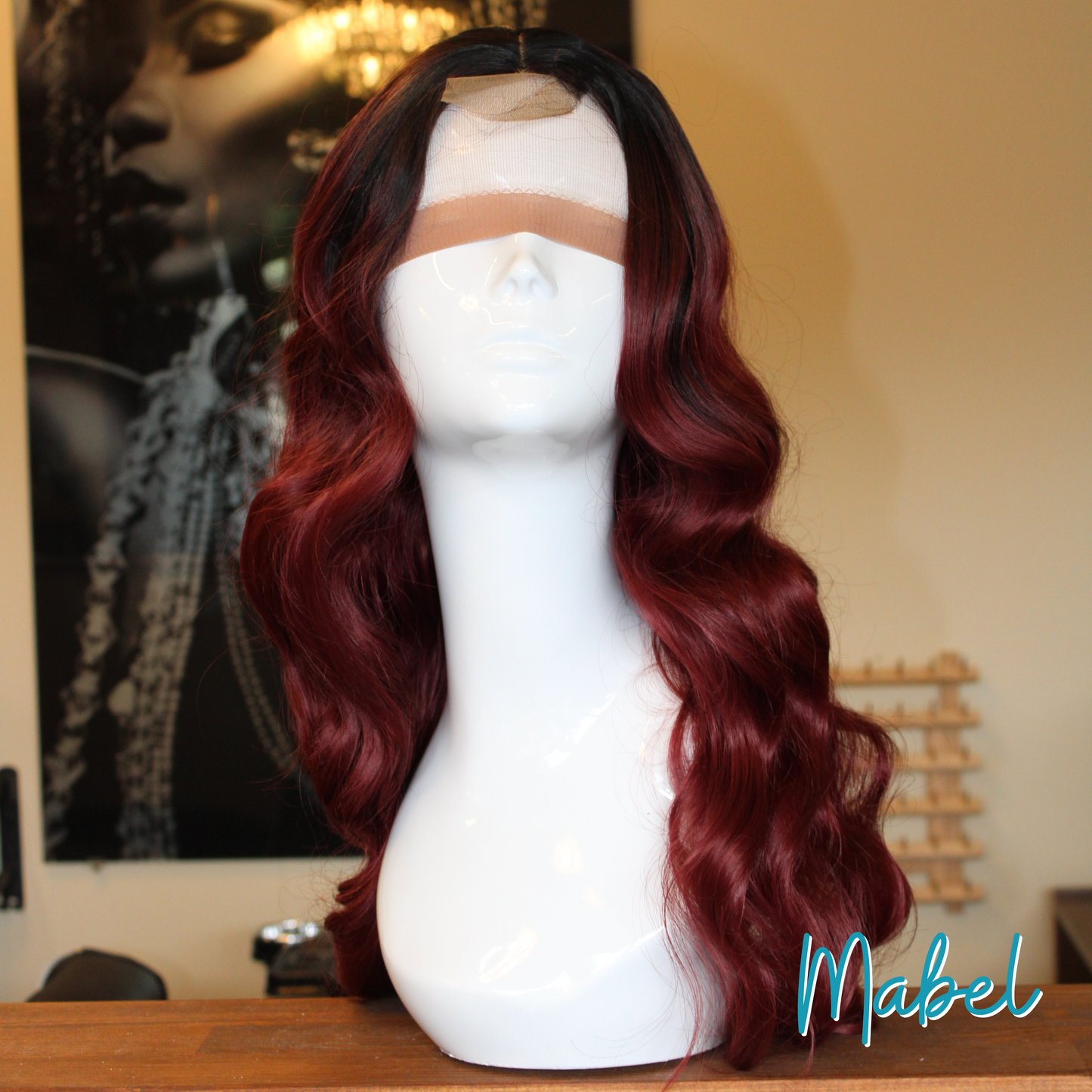 Mabel - 26", 2 x 4 Closure, Body Wave, Synthetic Wig - Red Ombre
