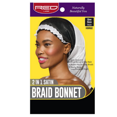 RED 2 in 1 Satin Braid Bonnet Black and White